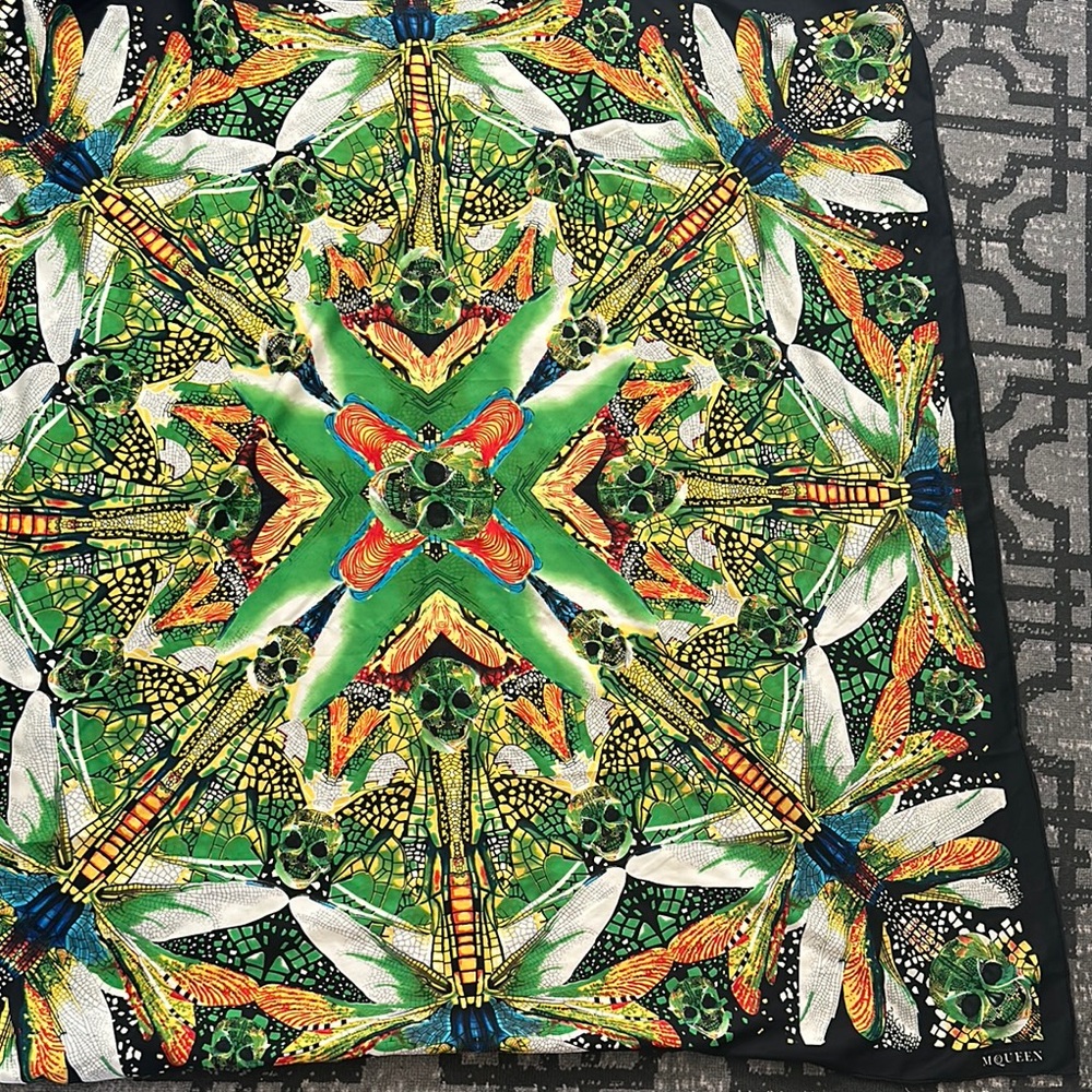 Alexander McQueen Green and Orange Dragonfly Scarf Large - silk